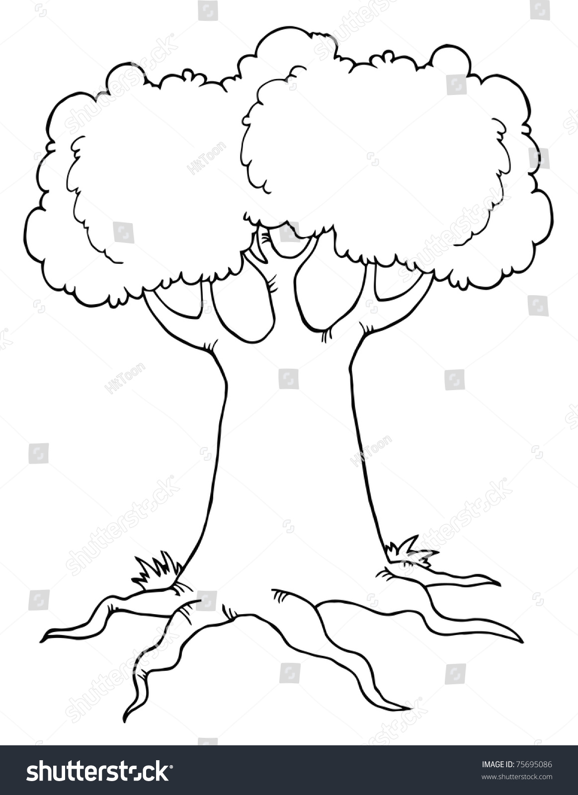 Outlined Big Cartoon Tree Stock Vector (Royalty Free) 75695086