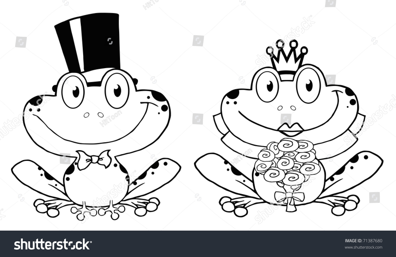 Outlined Bride Groom Frogs Cartoon Characters Stock Vector (Royalty ...