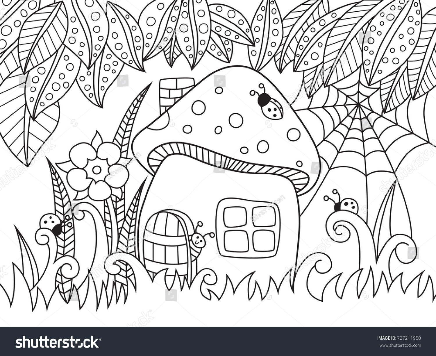 Outlined Doodle Antistress Coloring Page Beautiful Stock Vector ...