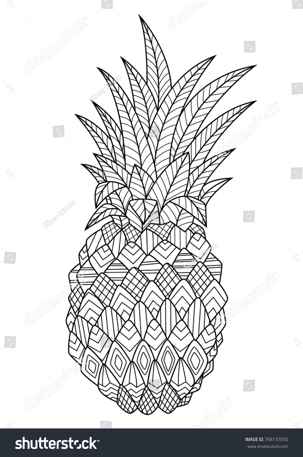 Outlined doodle anti stress coloring page funny pineapple Coloring book page for adults and