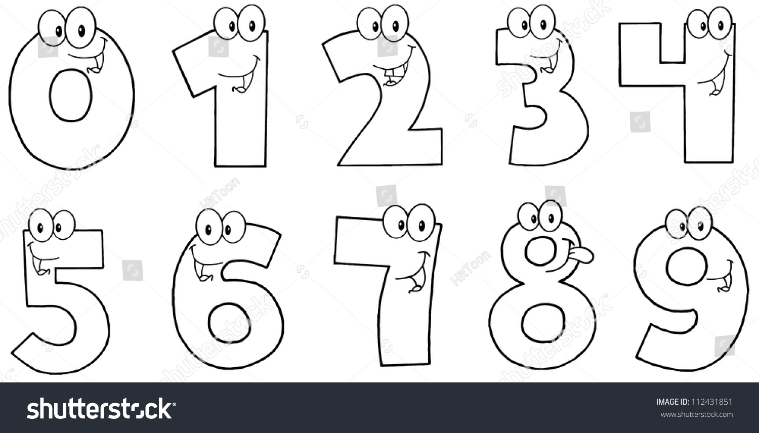 Outlined Funny Numbers Cartoon Characters Vector Stock Vector 112431851 ...
