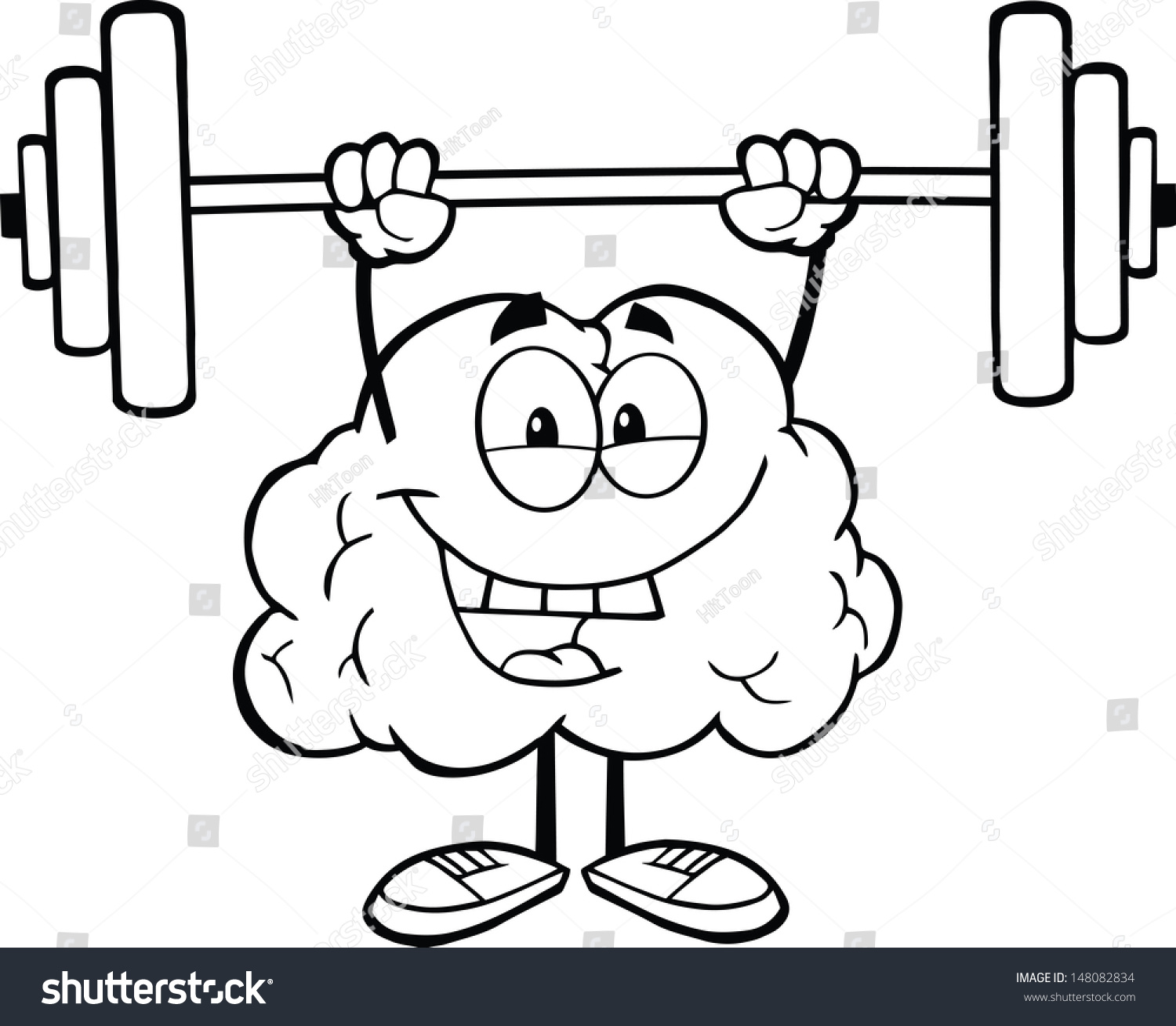 Outlined Happy Brain Character Lifting Weights Stock Vector (Royalty ...