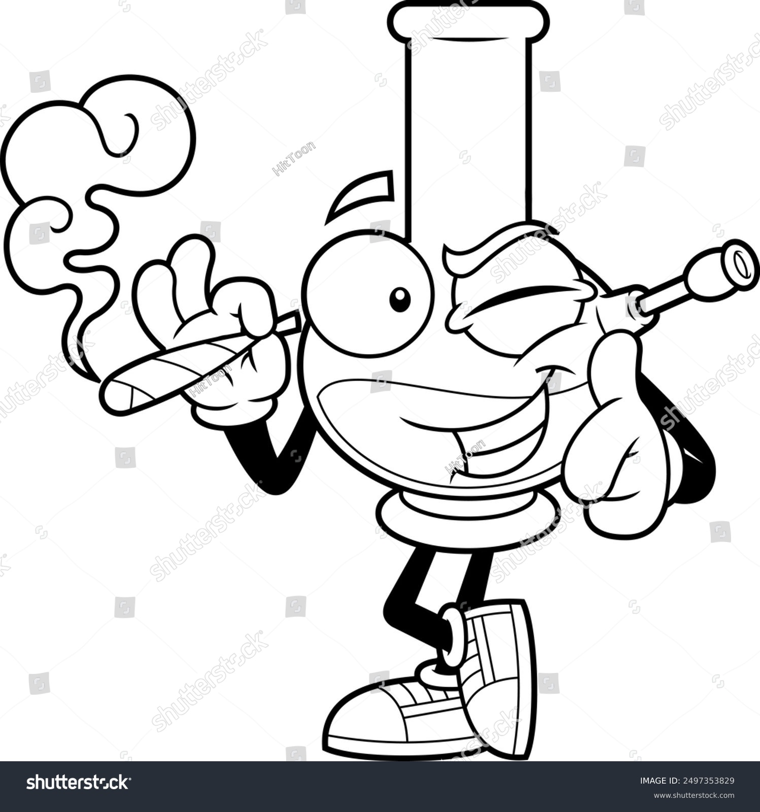 recommend clip art: Outlined Marijuana Bong Cartoon Character Smoking A Joint And Winking. Vector Hand Drawn Illustration Isolated On Transparent Background