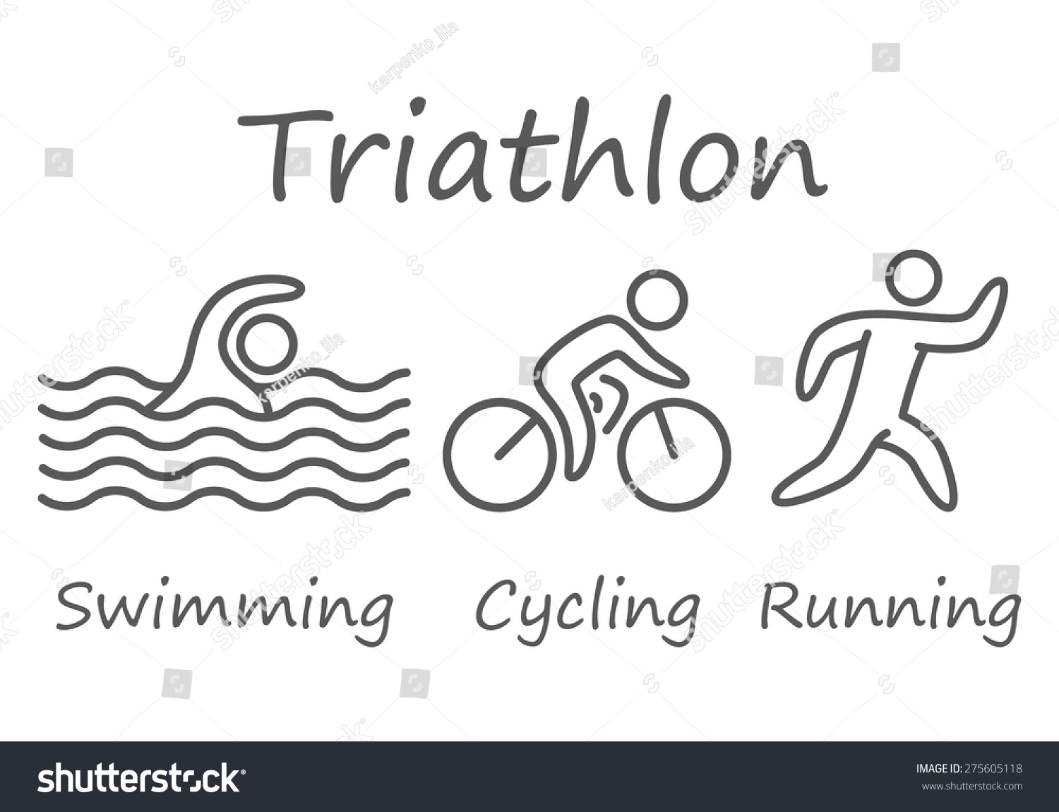 Outlines Of Figures Triathlon Athletes. Swimming, Cycling And Running ...