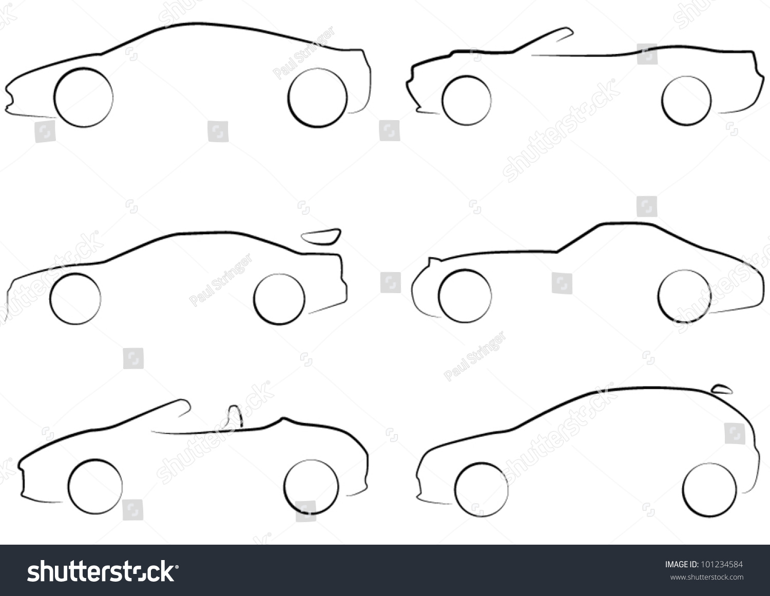 Outlines Many Cars Sportshatchbackconvertiblemusclesuper Stock Vector ...