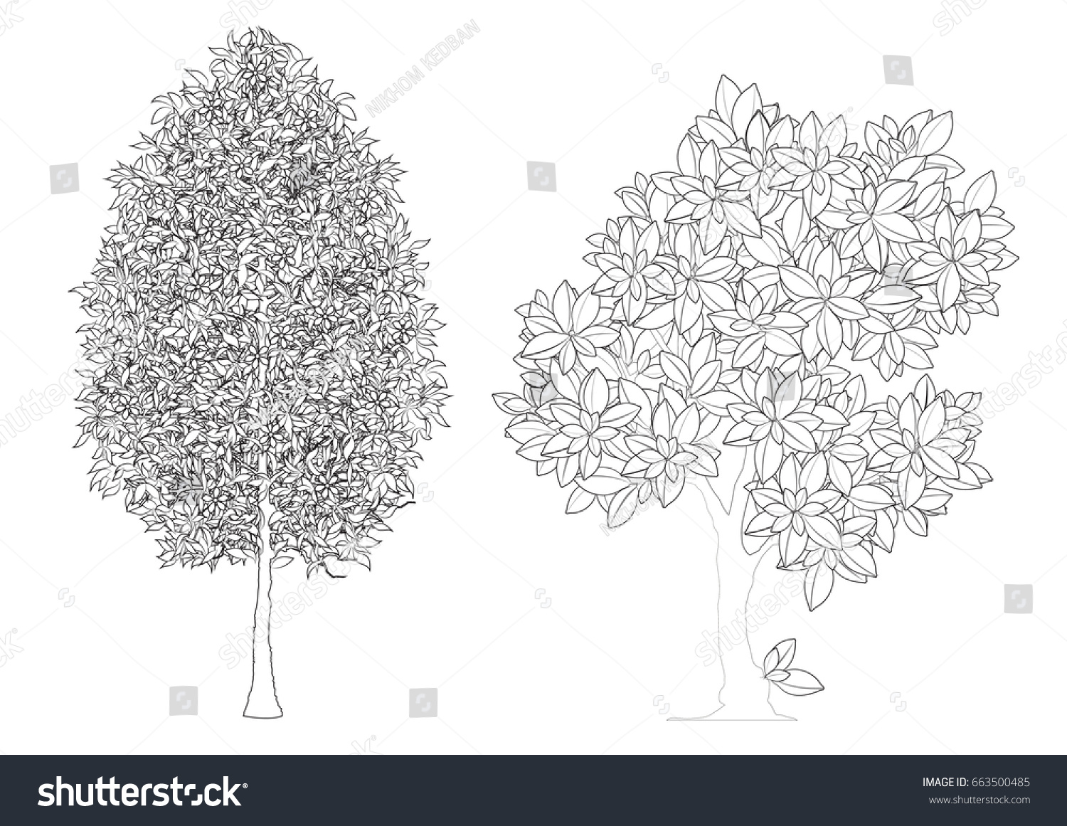 Outlines Trees Bushes Black White Elements Stock Vector (Royalty Free Outlines Trees Bushes Black White Elements Stock Vector (Royalty Free