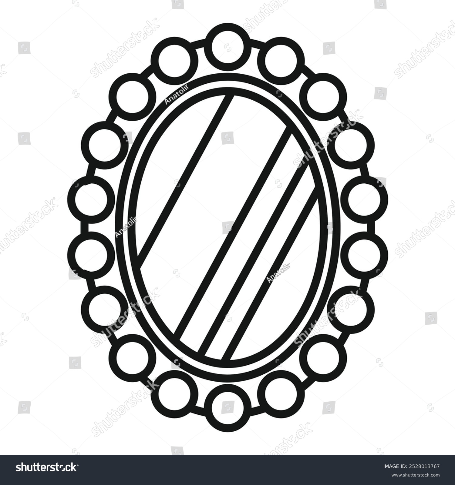 recommend clip art: Oval mirror with balls frame reflecting light icon in outline style isolated on white background