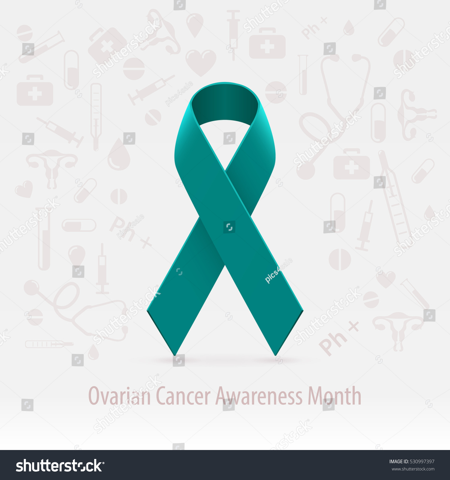 Ovarian Cancer Teal Ribbon Medical Icons Stock Vector Royalty Free 530997397 Shutterstock 