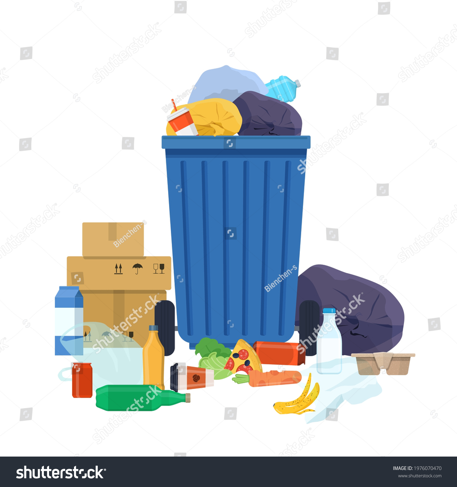 Overflowing Garbage Bin Various Rubbish Plastic Stock Vector (Royalty ...