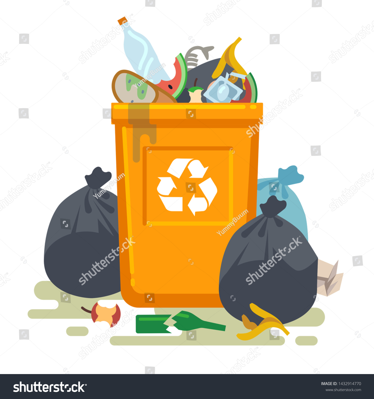 Overflowing Trash Can Food Garbage Waste Stock Vector (Royalty Free ...