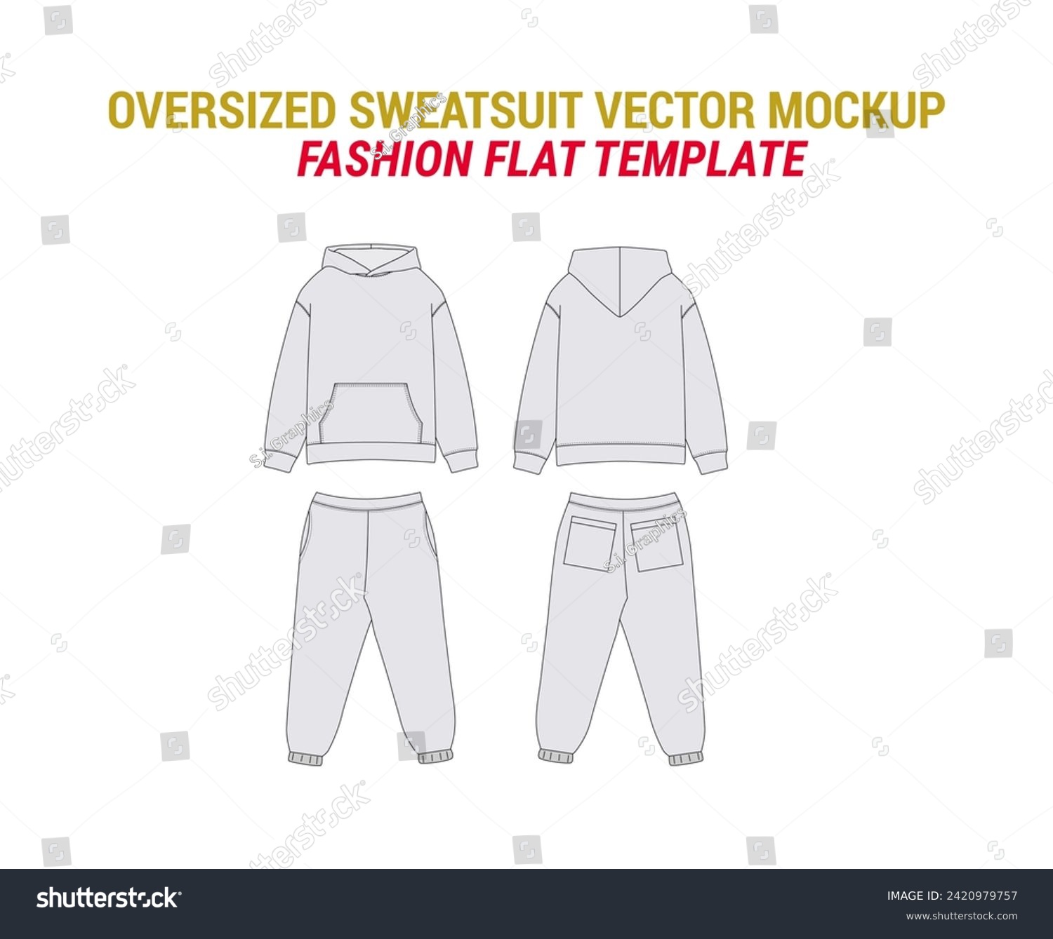 SVG of Oversized Sweatsuit Vector Mockup Vector Sketch of Hoodie Sweatpants Joggers with Pockets Tracksuit Mockup with Pajamas Joggers Technical Drawing svg