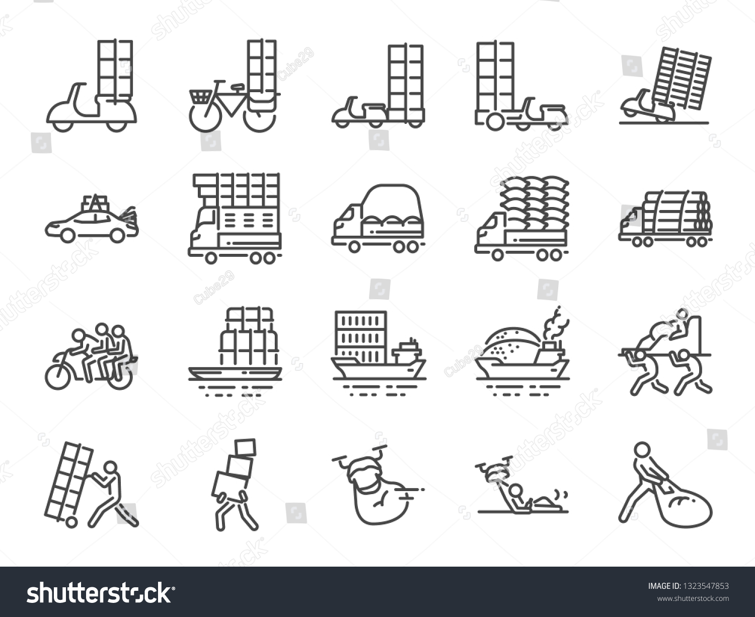 SVG of Overweight transport line icon set. Included icons as shipping, delivery, heavy, truck, trailer and more. svg