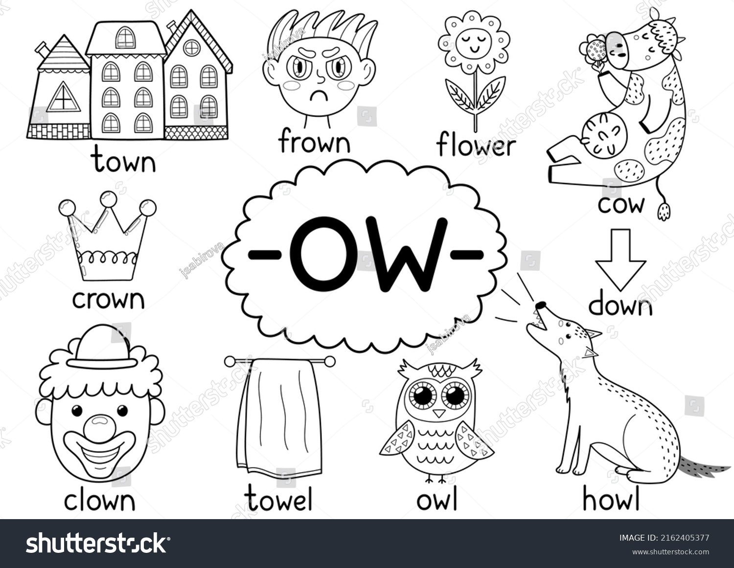 Ow Digraph Spelling Rule Black White Stock Vector (Royalty Free ...