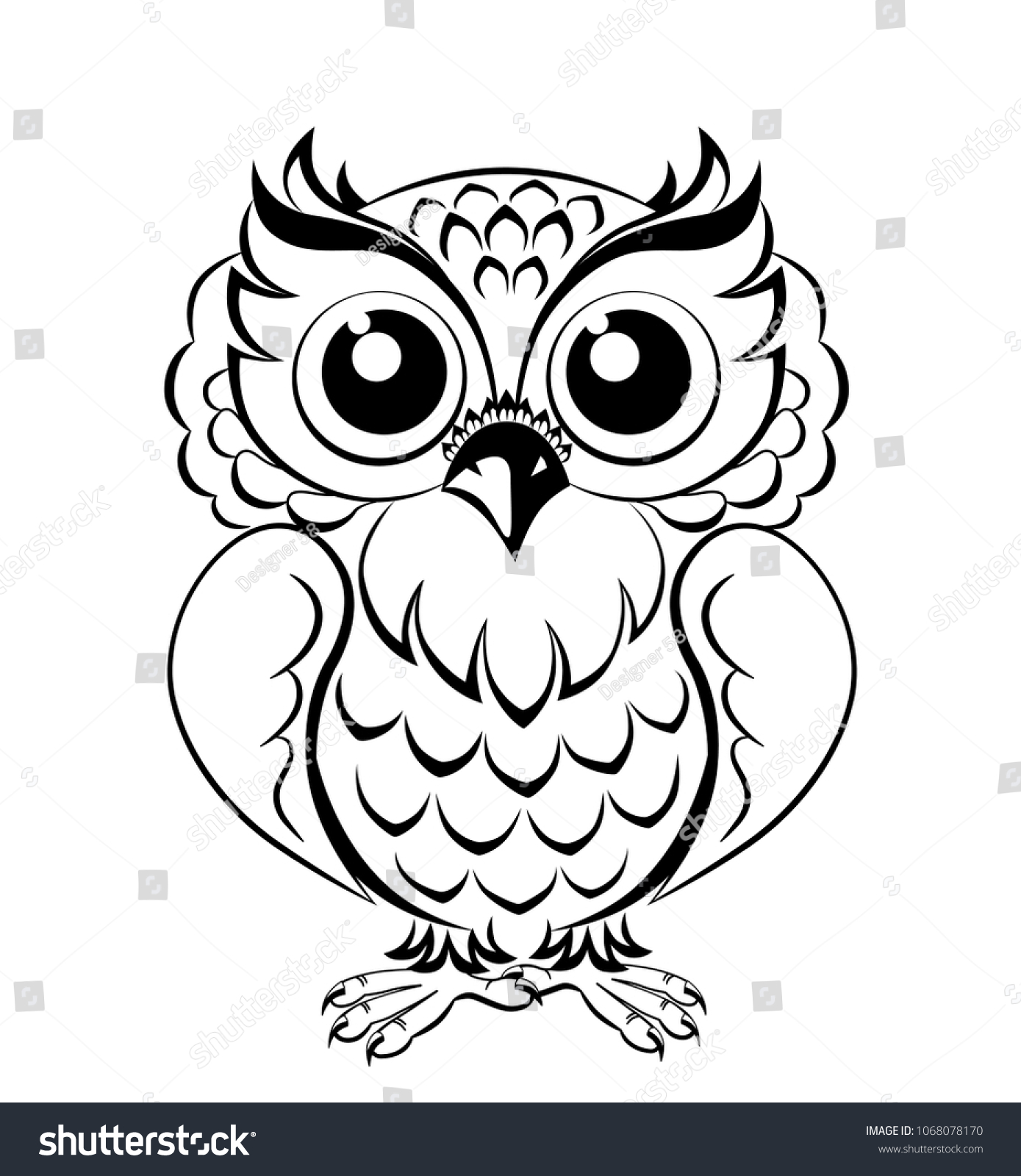 black and white owl drawing clip art preview