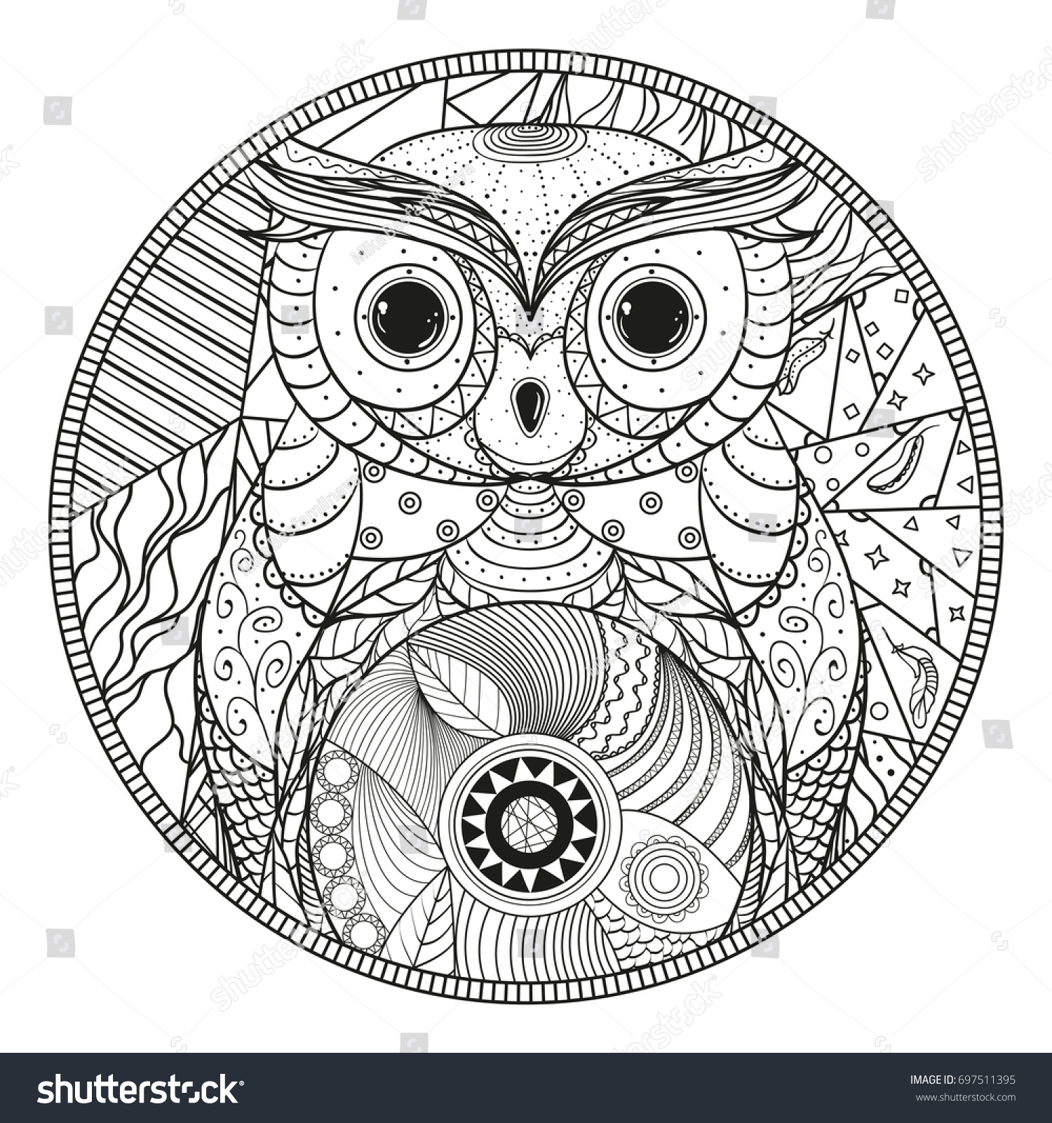 Download Owl Mandala Zentangle Hand Drawn Circle Stock Vector ...