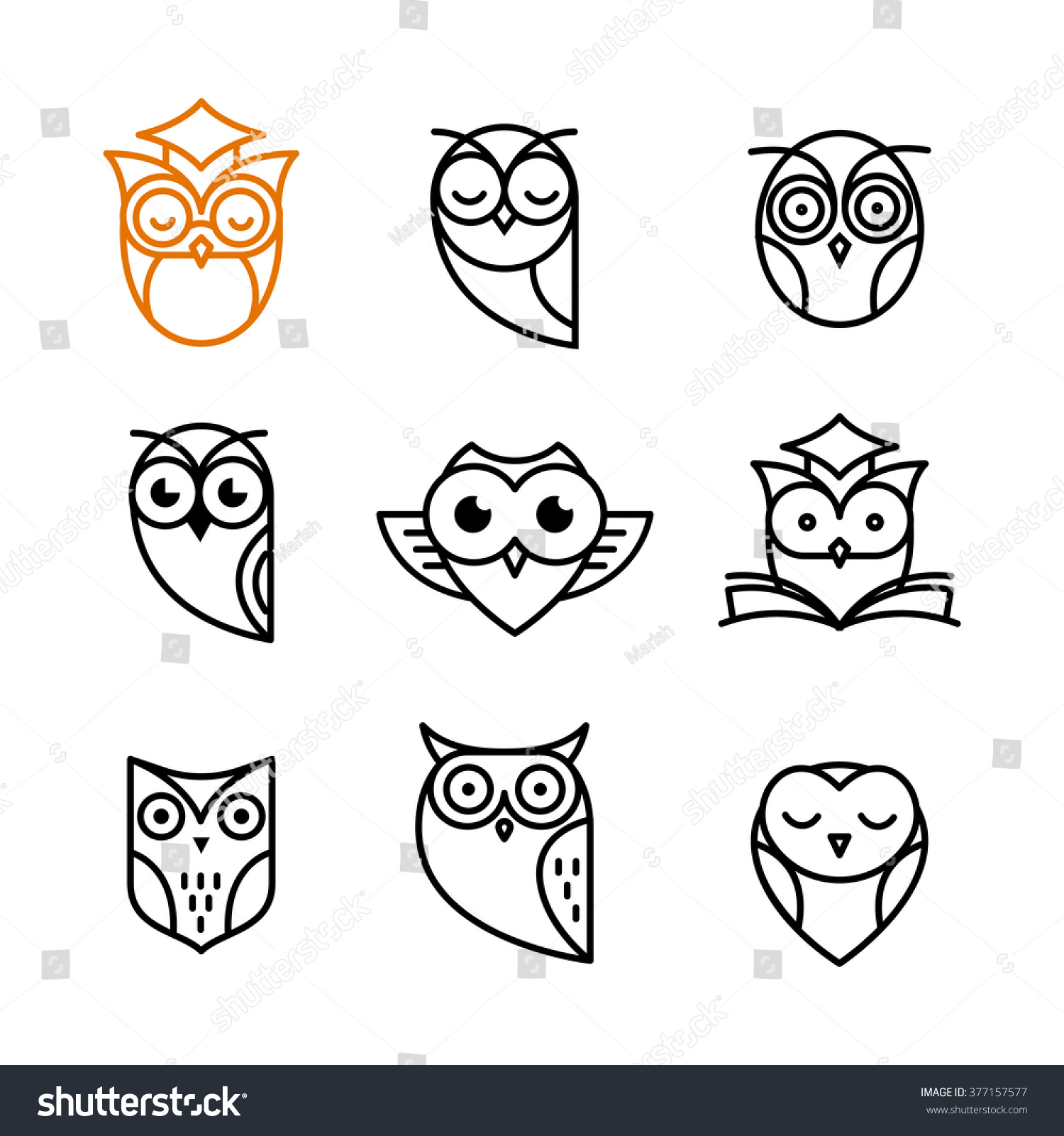 Owl Outline Icons Collection Stock Vector 377157577 - Shutterstock