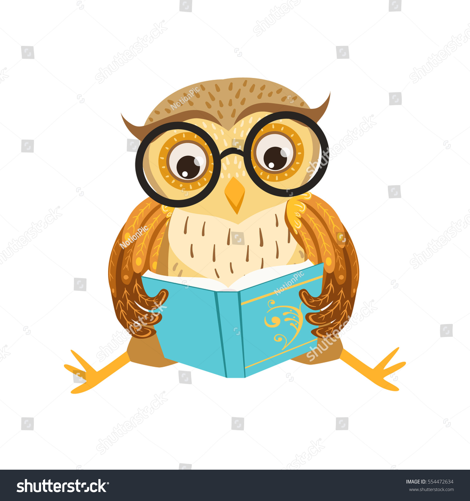 Owl Reading Book Cute Cartoon Character Stock Vector 554472634 ...