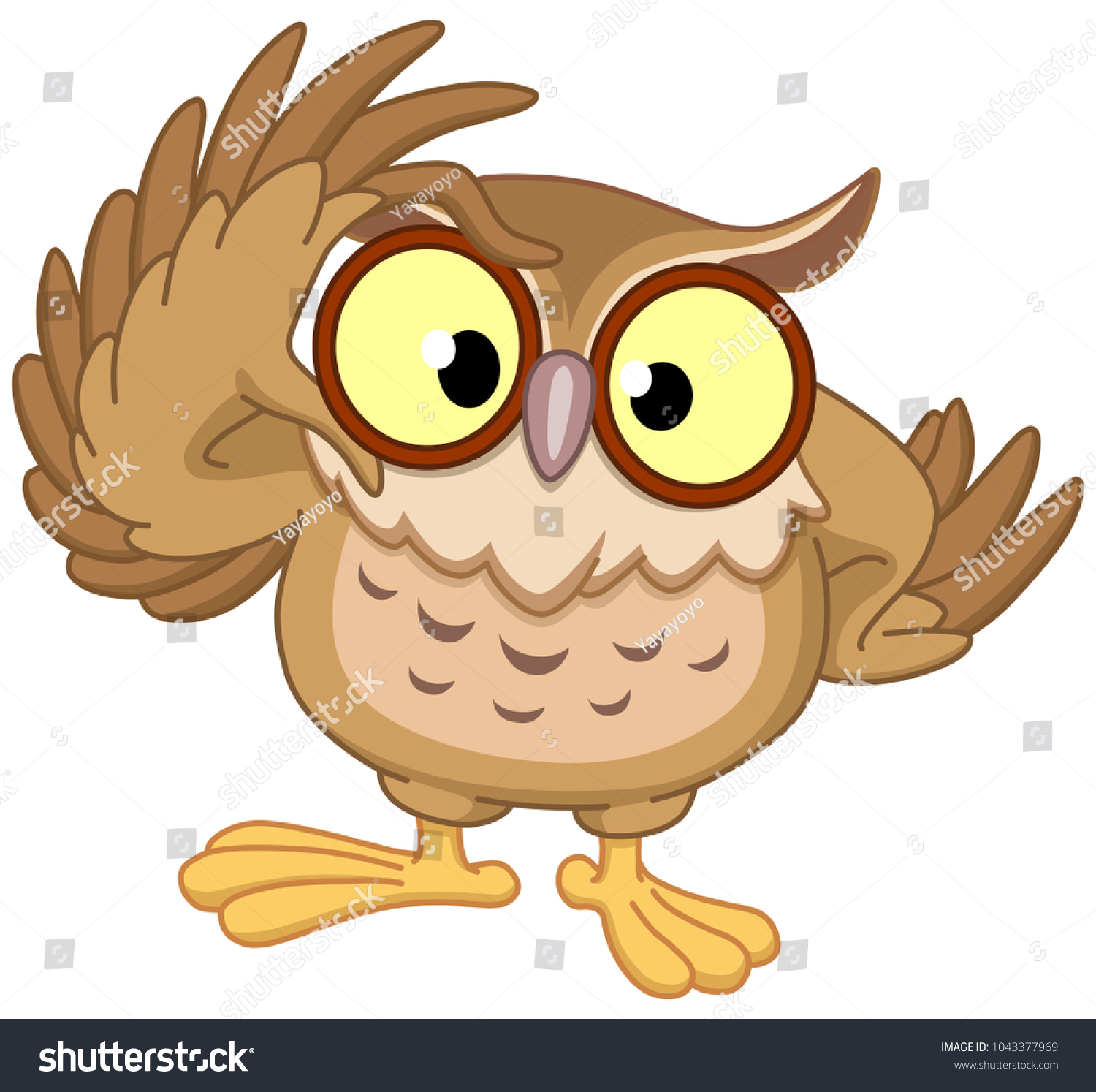 cartoon owl scratching head, brown, yellow clip art preview