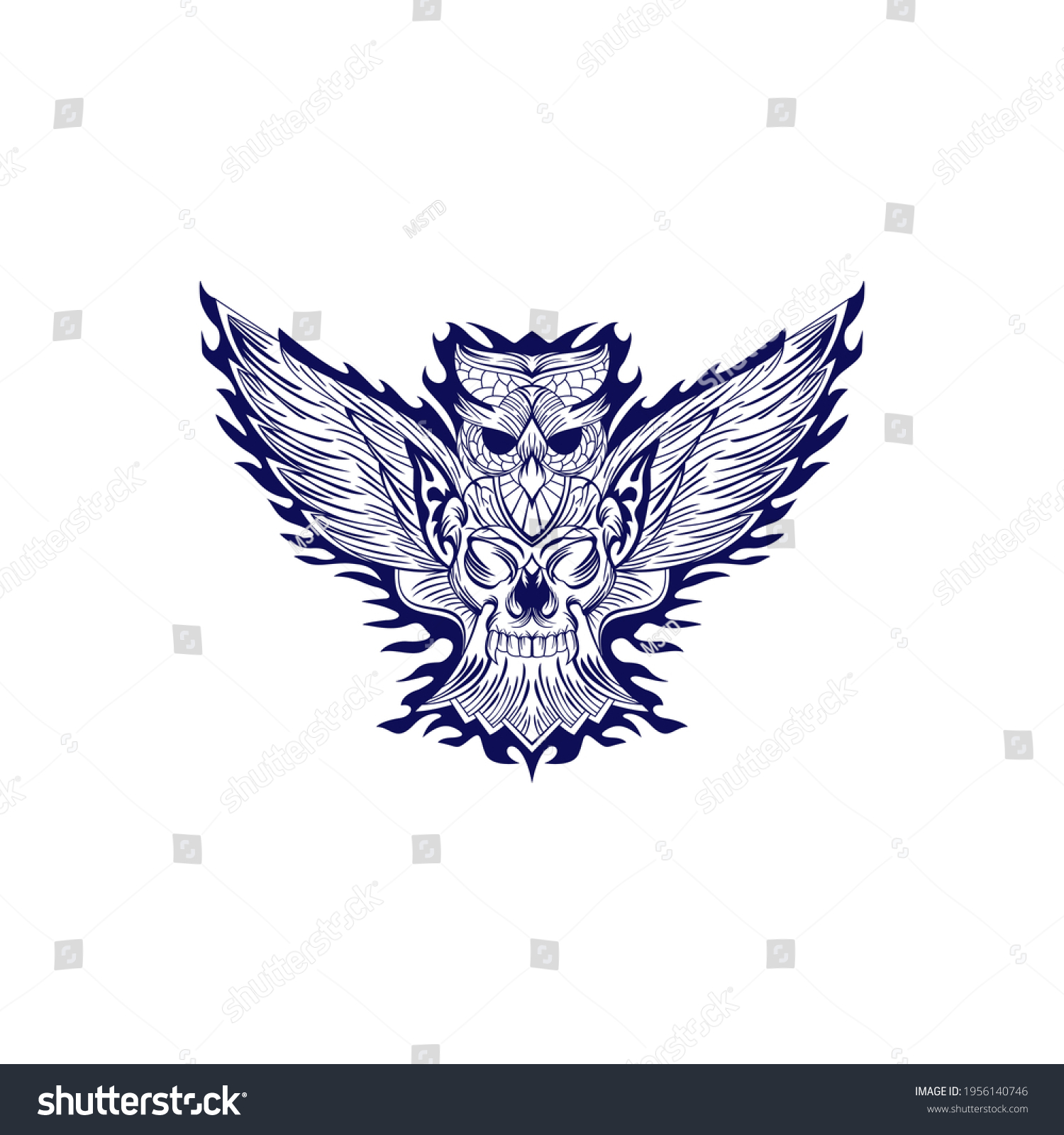 SVG of Owl with skull silhouette design vector  svg