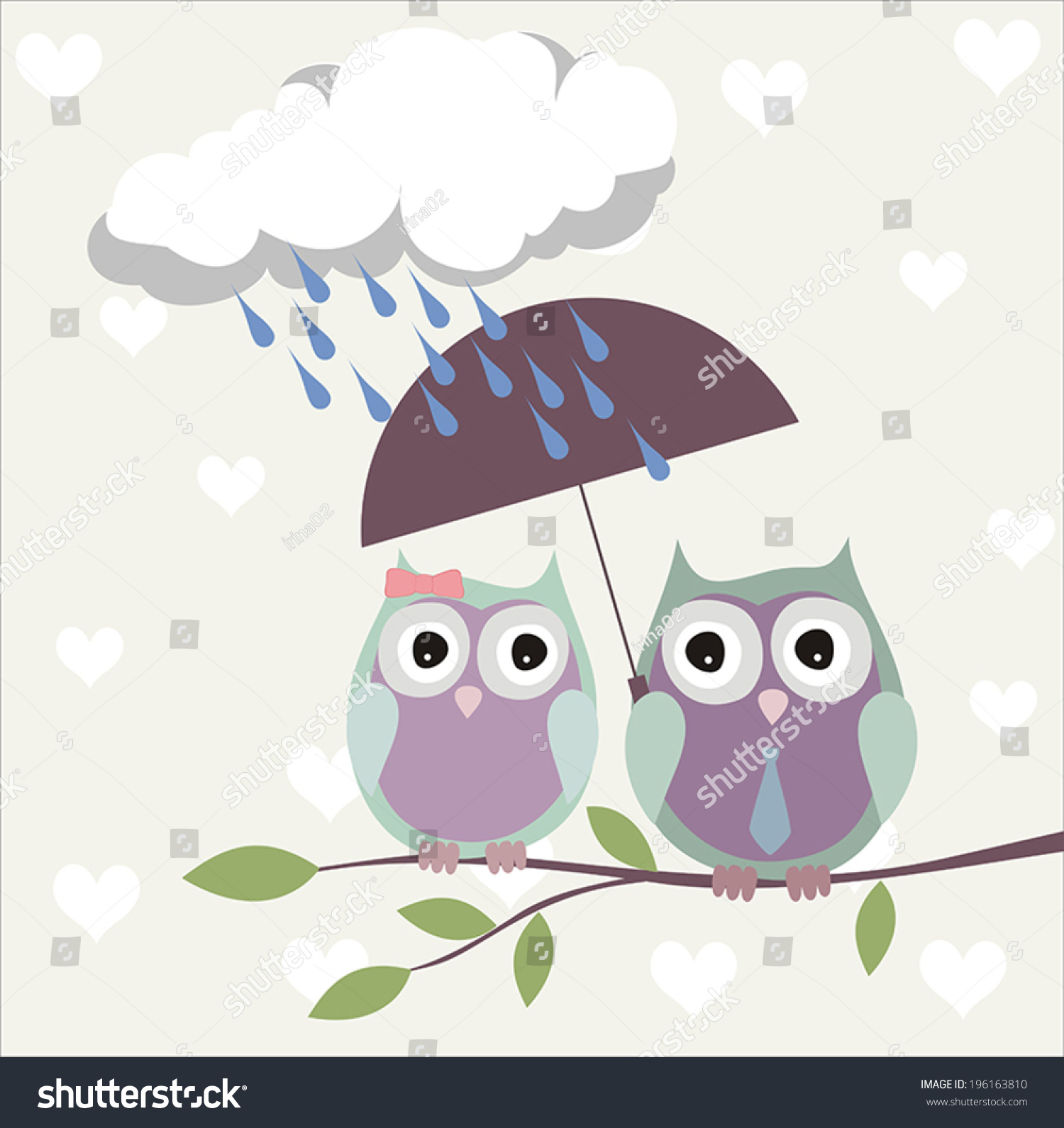 Owls And Love, Rain And Umbrella, Tenderness And Care Stock Vector ...