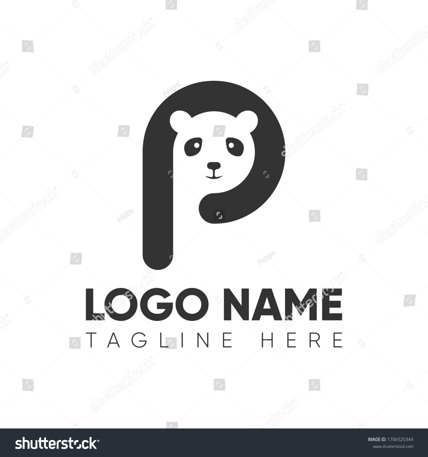 P Letter Panda Vector Logo Design Stock Vector Royalty Free