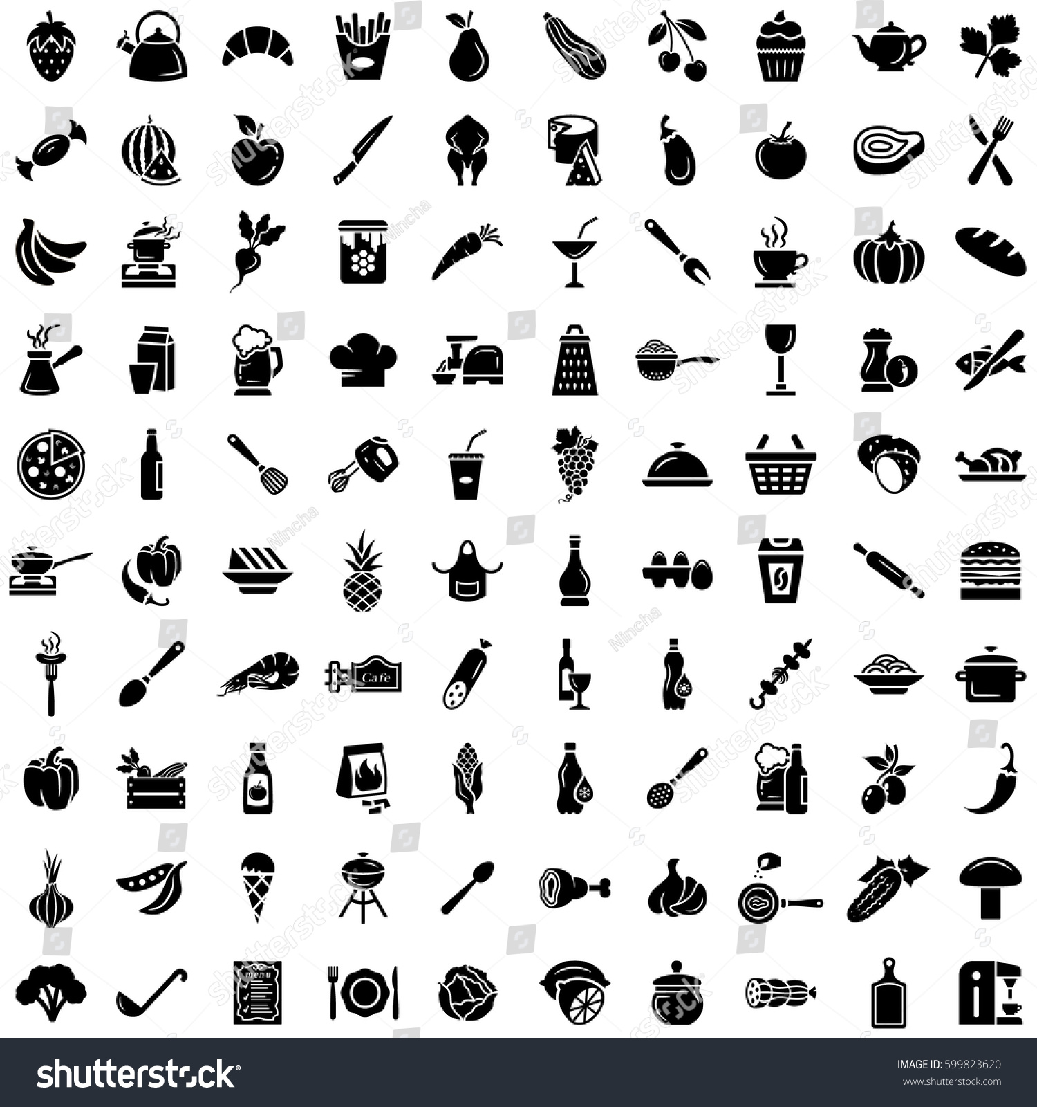 Pack Hundred Black White Food Vector Stock Vector (royalty Free 