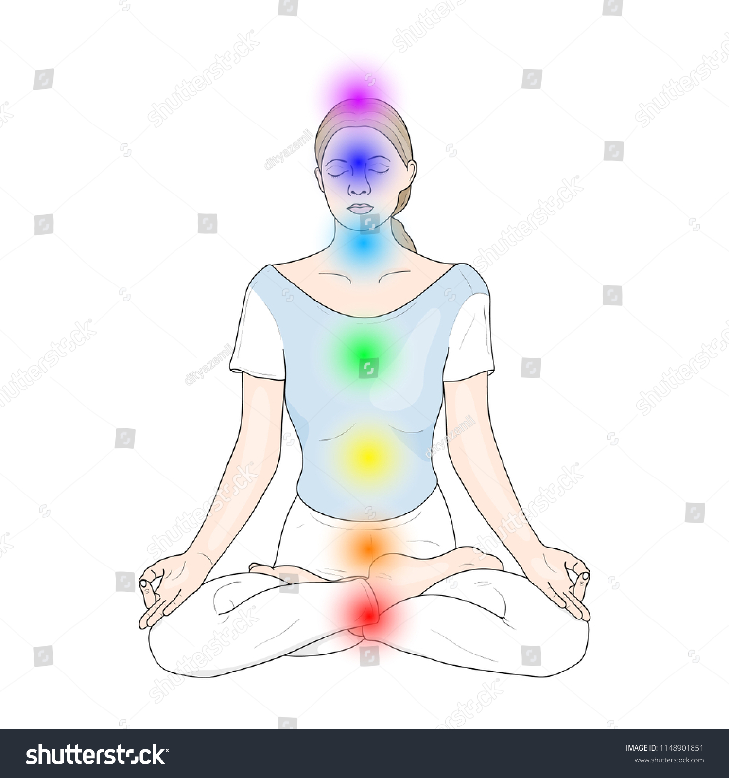 Padmasana Lotus Pose Chakras Vector Vetor Stock Livre De Direitos