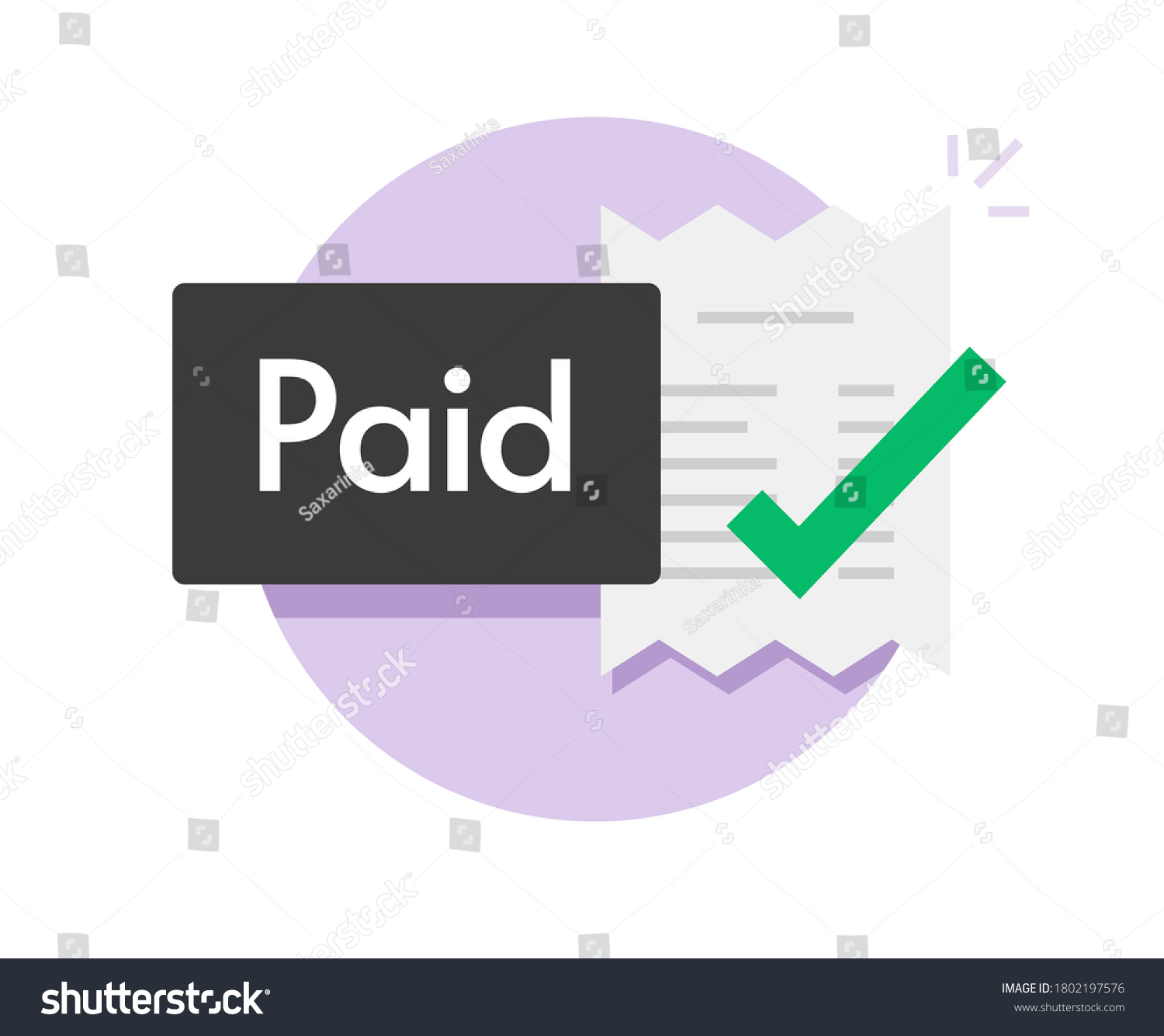 SVG of Paid bill invoice icon vector status button of success completed payment flat symbol, concept of valid verified pay notice notification with check mark receipt, money payout done svg