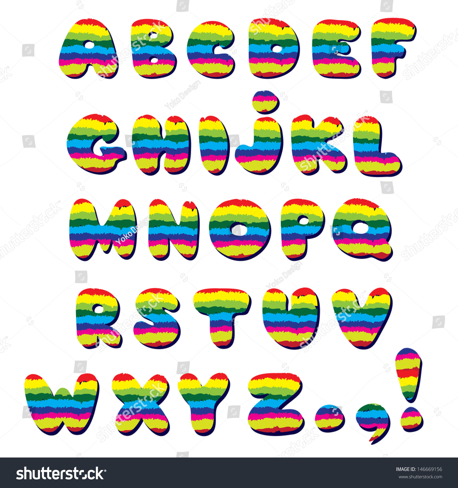 Paint Brushed Rainbow Color Abc Cartoon Stock Vector Royalty Free