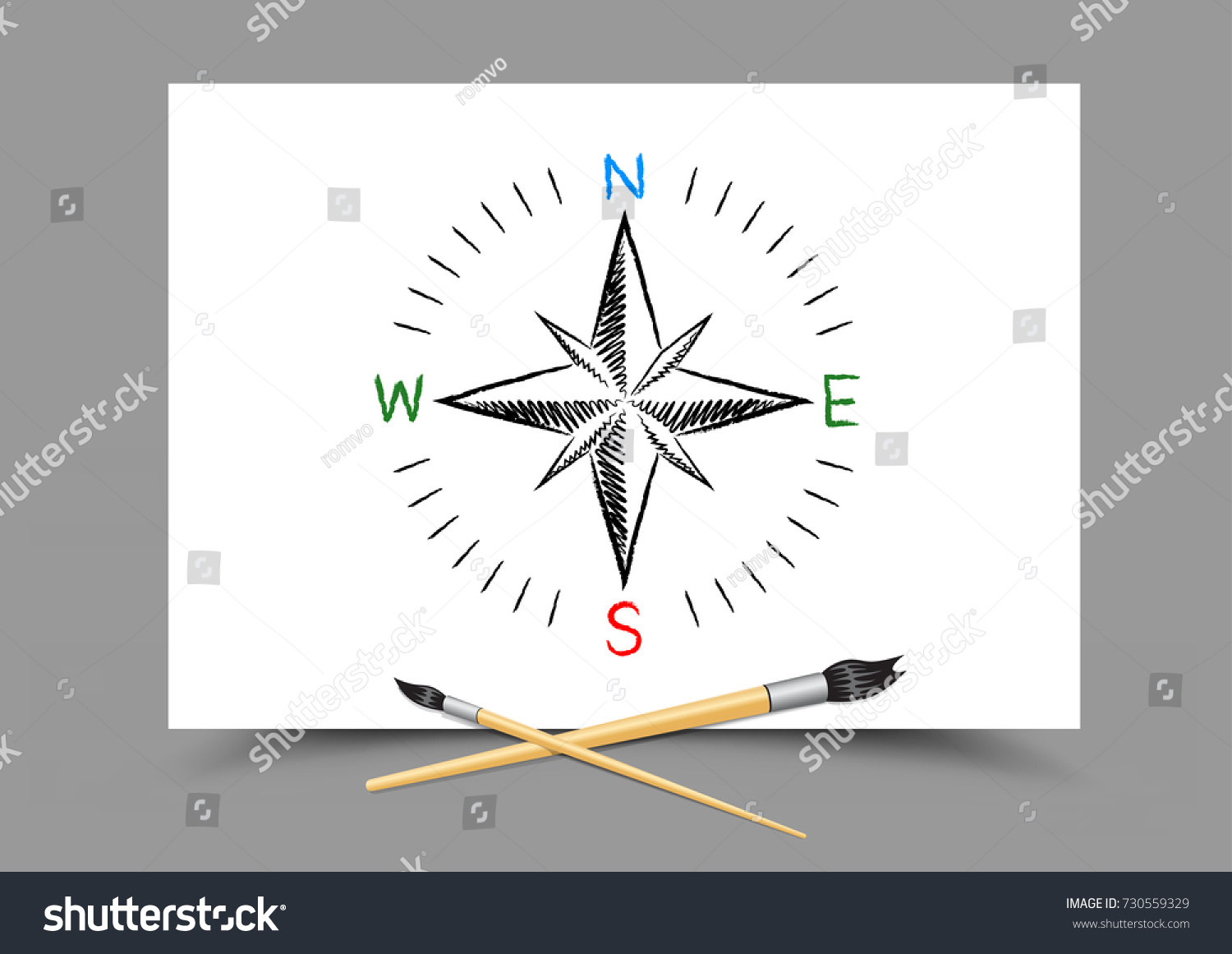 Paintbrush Drawing World Map Directions On Stock Vector (Royalty Free