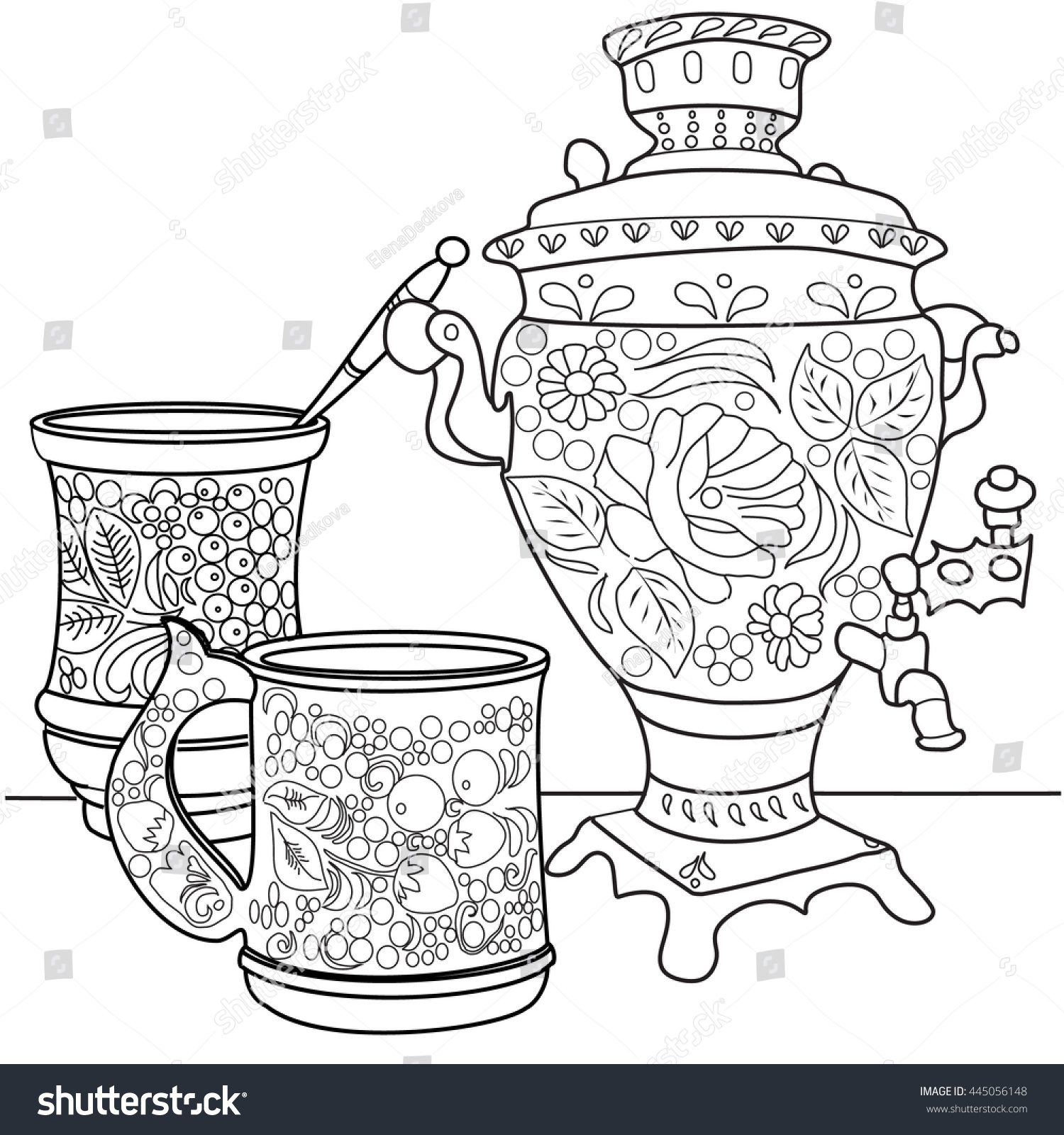 Painted Samovar Cups Coloring Stock Vector Royalty Free 445056148