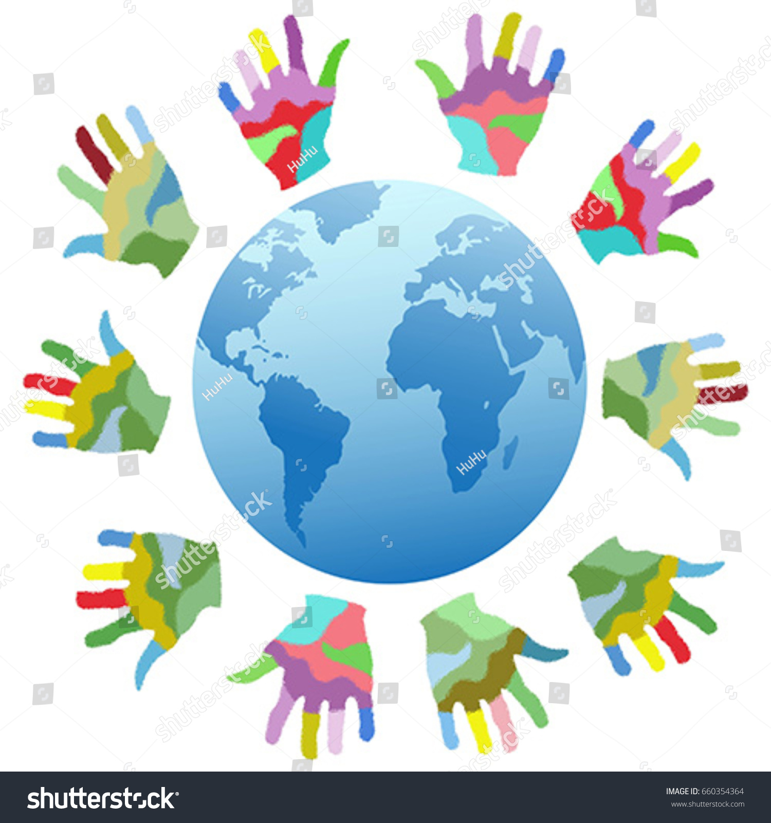 Painting Color Hands Around World Stock Vector (Royalty Free) 660354364 ...