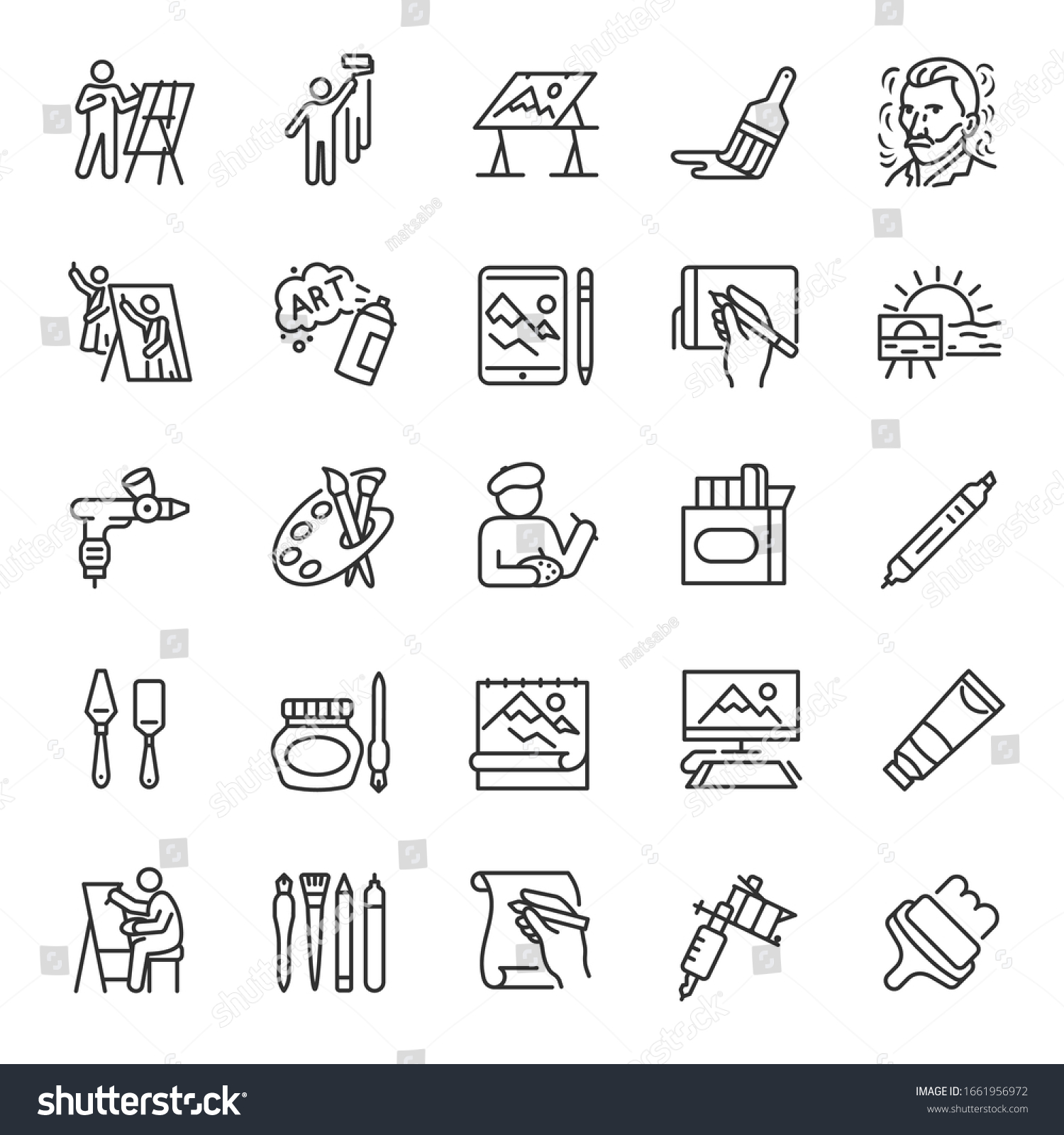 Painting Icon Set Drawing Visual Arts Stock Vector (Royalty Free ...