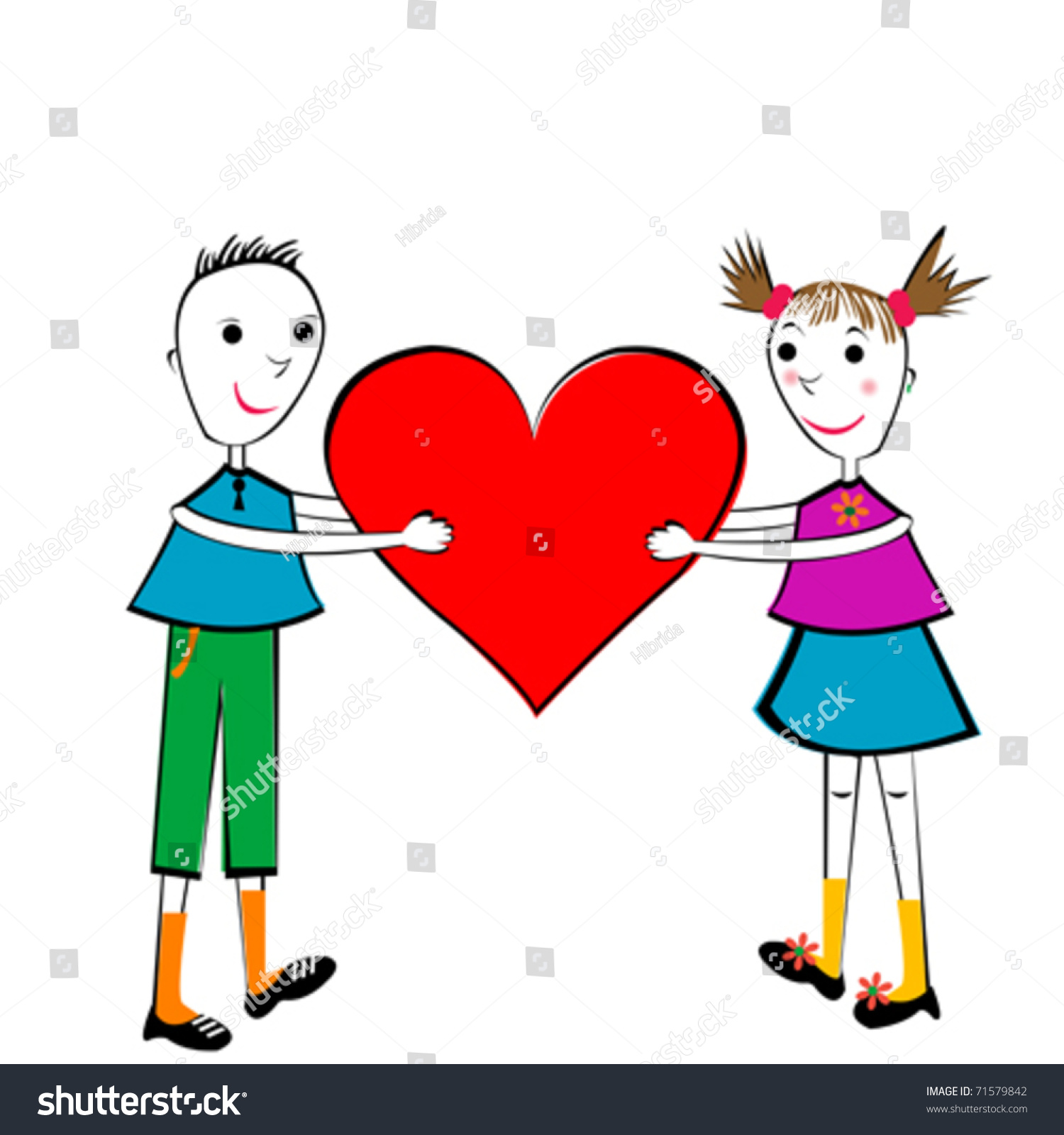 Pair Of Children Holding A Heart Stock Vector Illustration 71579842 ...