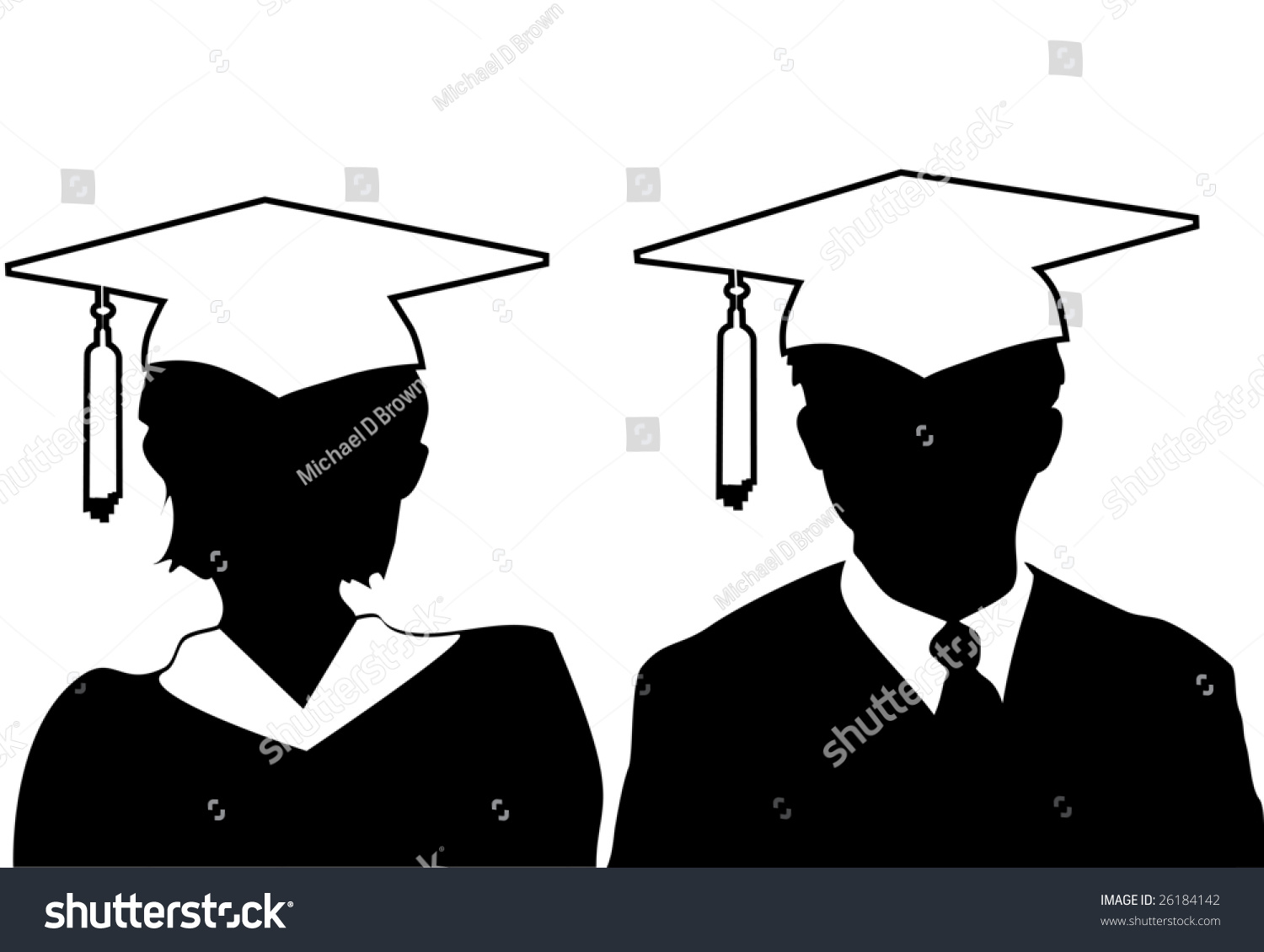 Pair Silhouette Male Female Graduates Cap Stock Vector 26184142 ...