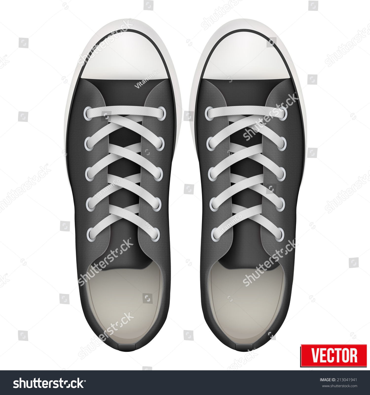 Pair Of Simple Sneakers. Top View Example Gumshoes. Realistic Editable ...
