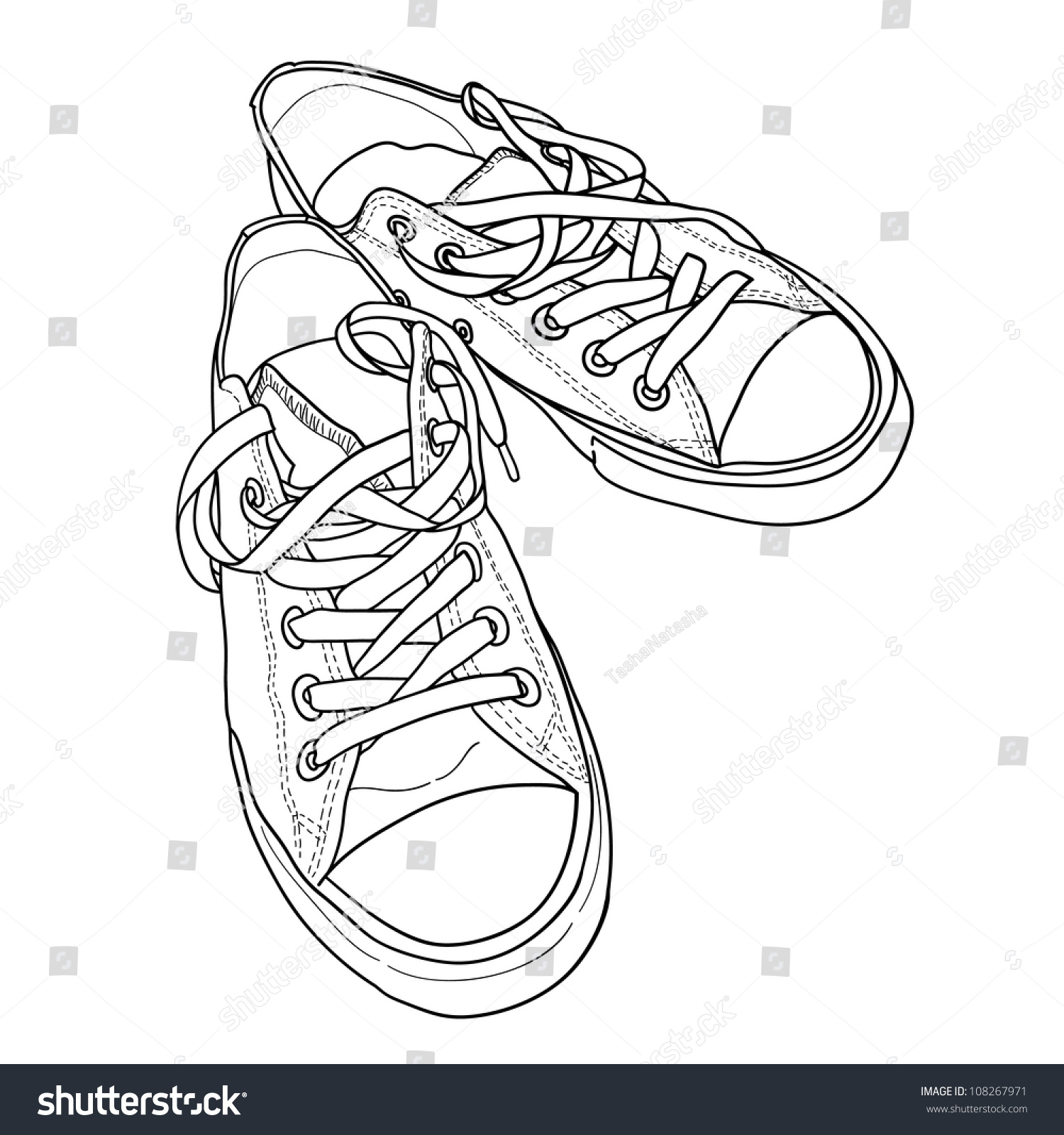 Pair Of Sneakers On The White Background Drawn In A Sketch Style ...
