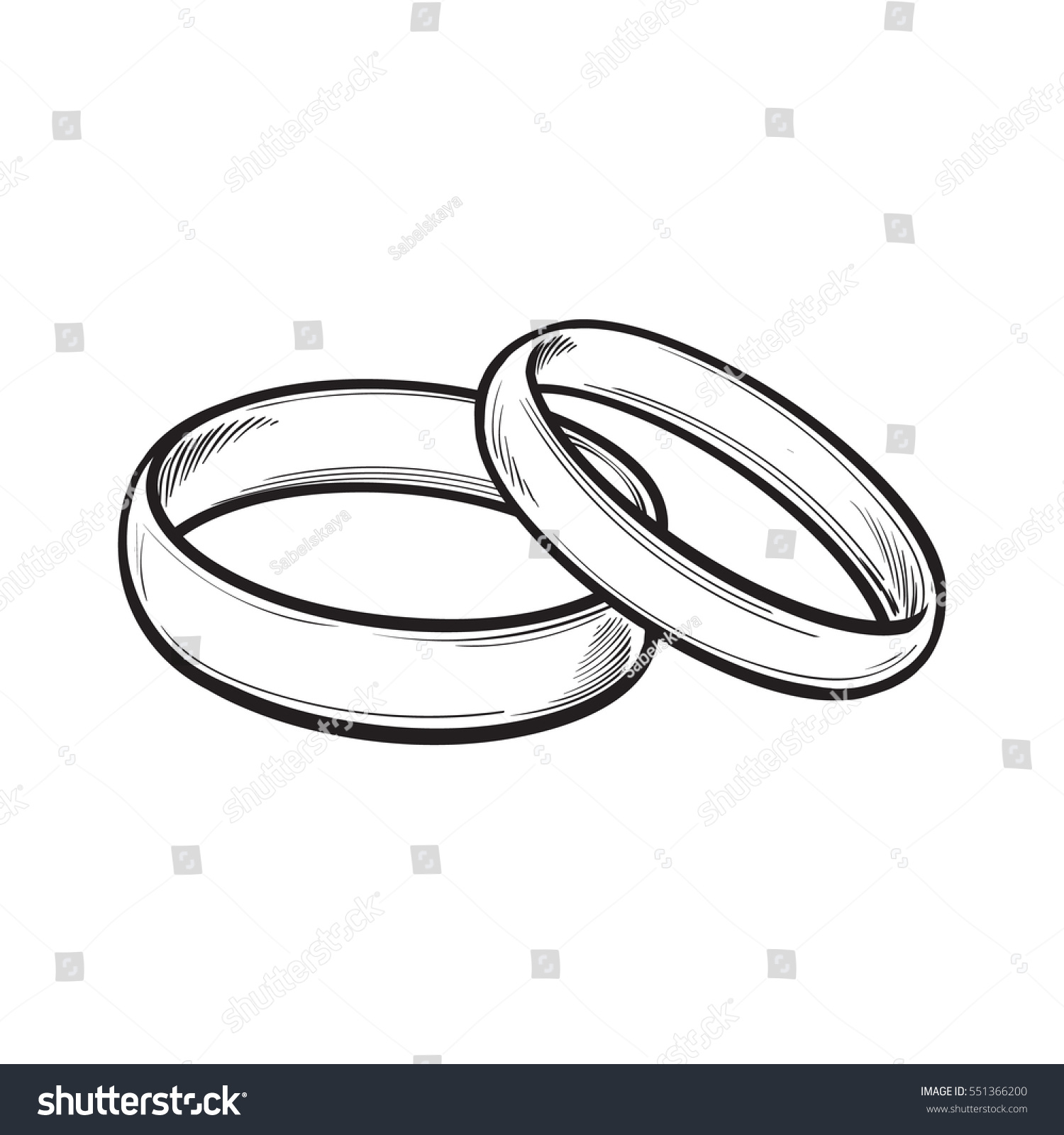 Pair Traditional Golden Wedding Rings Sketch Stock Vector 551366200