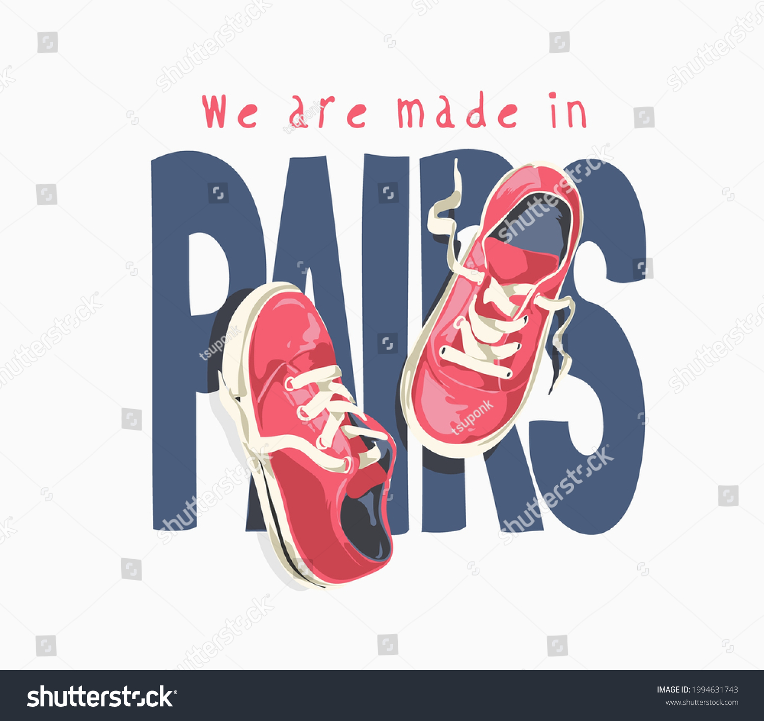Pairs Slogan Pair Pink Sneakers Vector Stock Vector (Royalty Free
