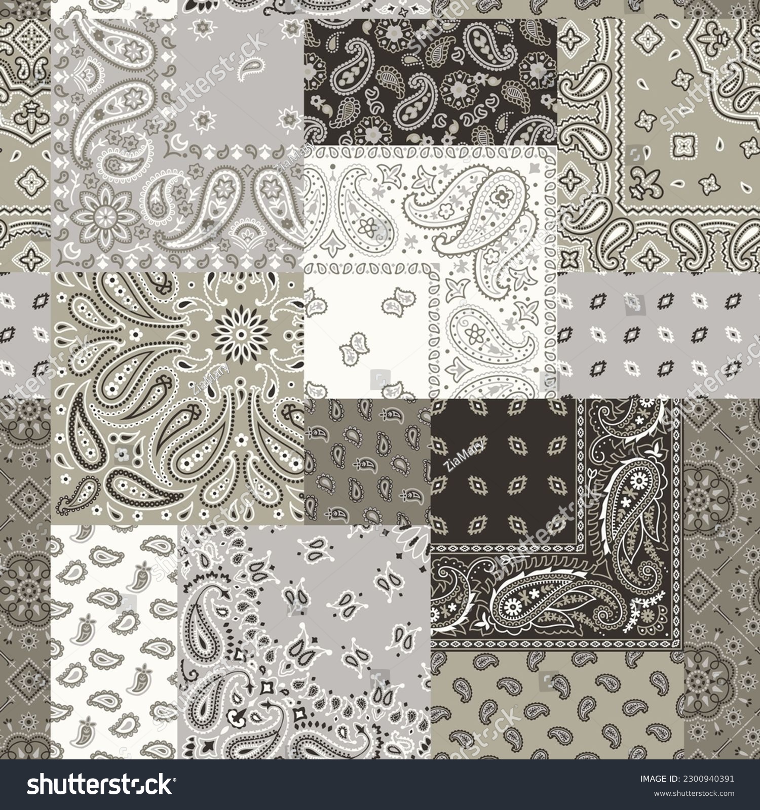 SVG of Paisley bandana fabric patchwork wallpaper vintage vector seamless pattern svg