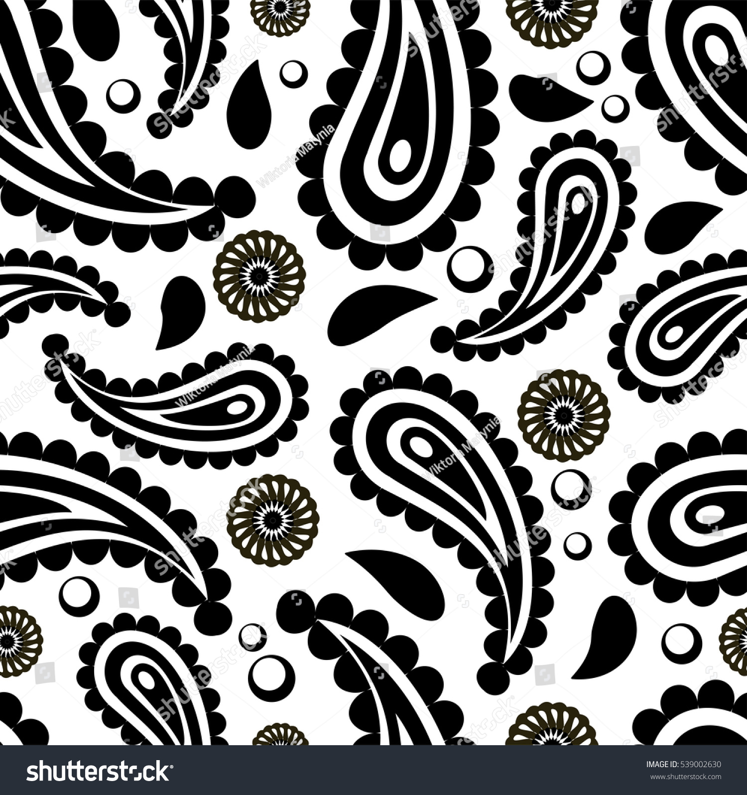 Paisley Black And White Pattern Vector - 539002630 : Shutterstock