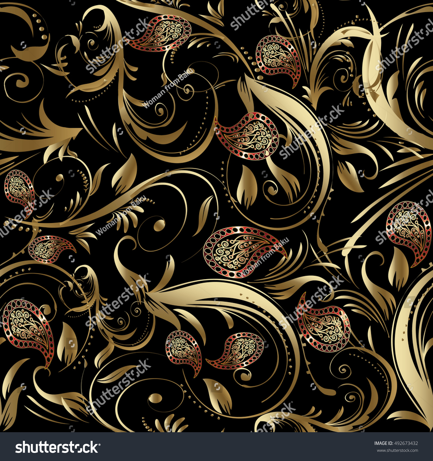 Paisley Floral Black Vector Seamless Pattern Stock Vector (Royalty Free ...