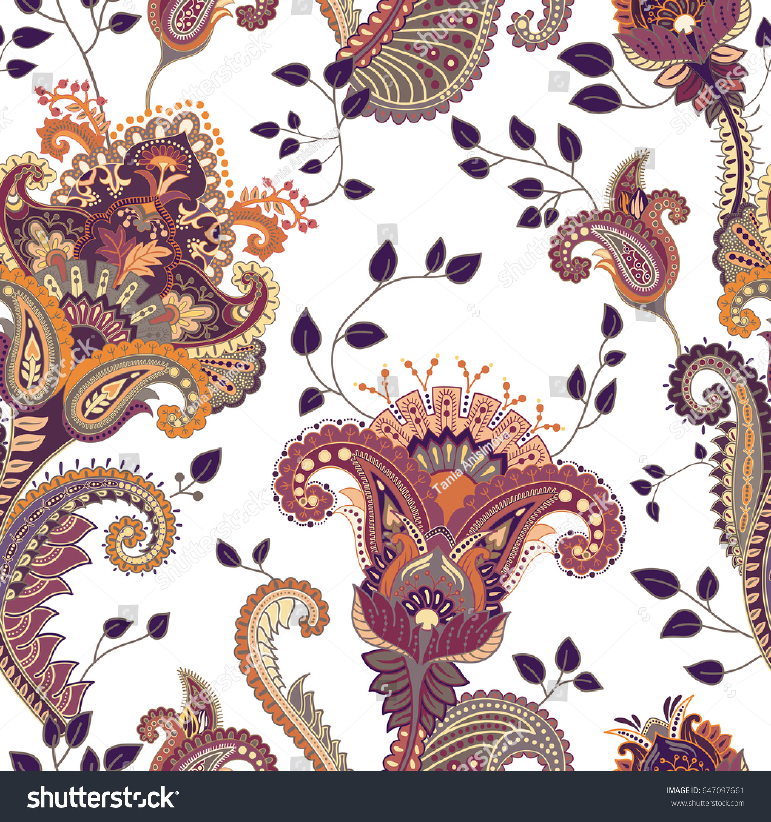 Paisley Blumen Nahtloses Muster Indische Ornamente Vektordekorative Stock Vektorgrafik Lizenzfrei