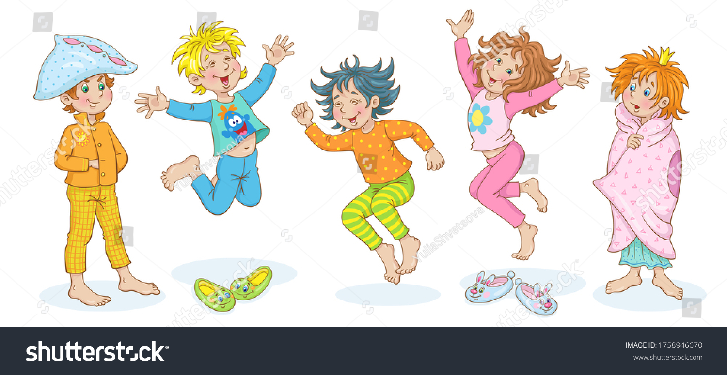 Pajama Party Cute Happy Kids Pajamas Stock Vector Royalty Free 1758946670