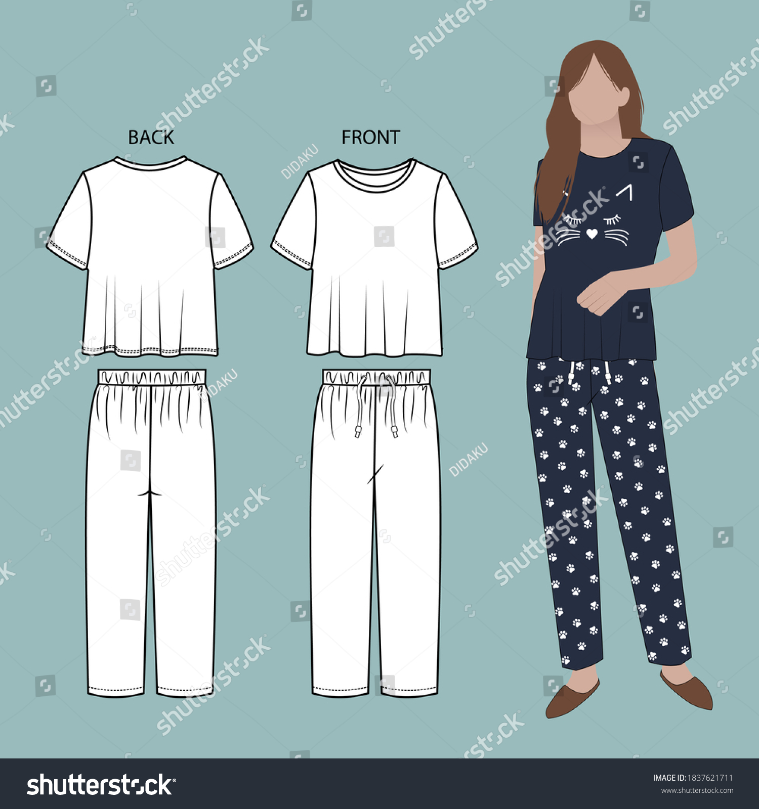 Pajama Sleepwear Vector Isolated Template Illustration Stock Vector