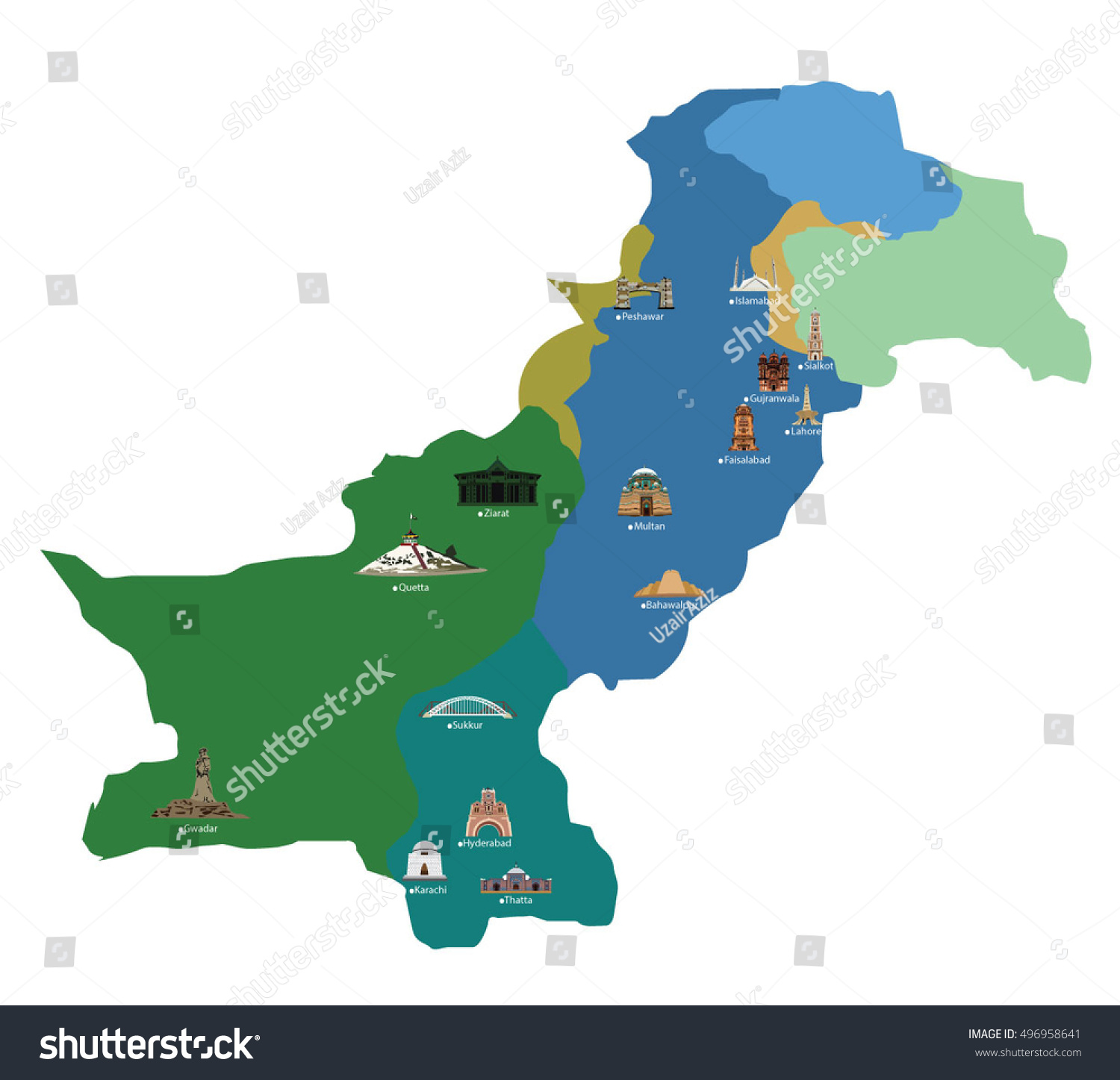 Pakistan Buildings On Map Stock Vector 496958641 : Shutterstock