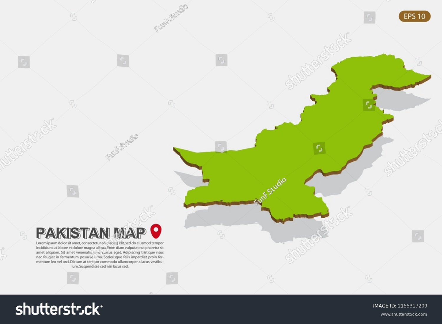 Stock Vector Pakistan Map World Map International Vector Template With Isometric Style Including Shadow Green 2155317209 