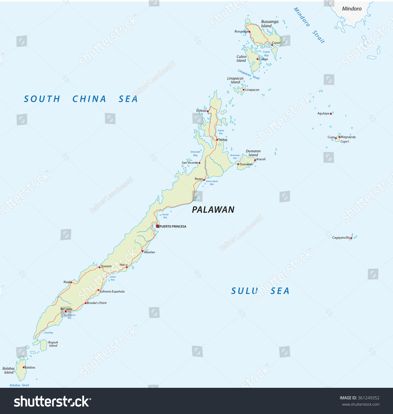 Palawan Map Stock Vector (Royalty Free) 361249352