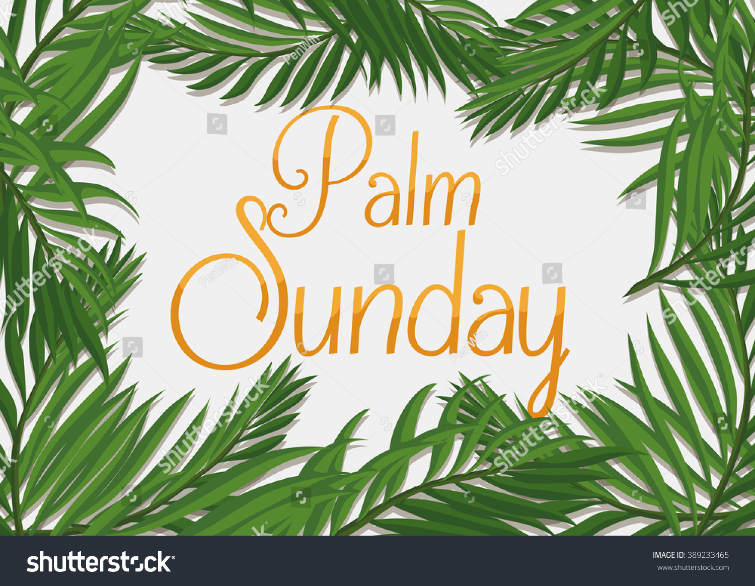 Palm Branches Surrounding Golden Palm Sunday Stock Vector 389233465 ...