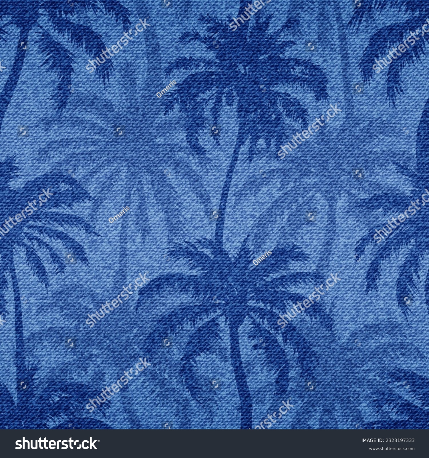 SVG of Palm seamless pattern. Repeated palm trees patern. Silhouette coconut tree. Denim beach background. Repeating tropical texture for design summer prints. Repeat coconuts palmtree. Vector illustration svg